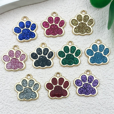 Colorful tag charms arranged on a light background