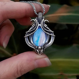 Iridescent Teardrop Pendant Necklace in Antiqued Silver Tone