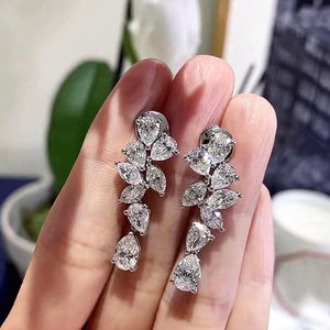 White Gold Marquise Pear Cascade Drop Earrings Alloy