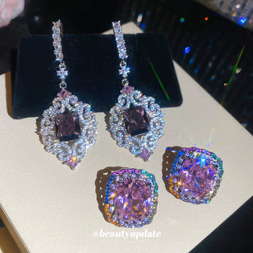Blue Crystal Square Drop Stud Earrings Decorative Jewelry Accessory