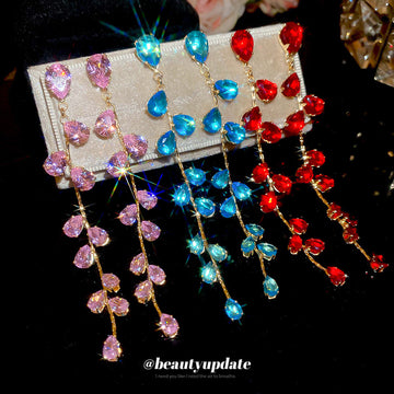 Colorful Teardrop Long Chain Tassel Stud Earrings with Polished Metal Details