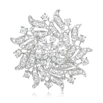Crystal Sunburst Flower Brooch In 2 Styles With Polished Metal Details