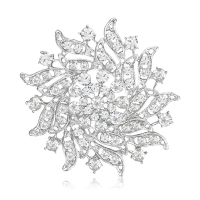 Crystal Sunburst Flower Brooch on white background