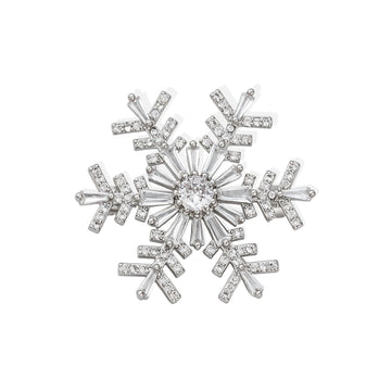 Silver Tone Crystal Snowflake Metal Brooch Pin for Jackets