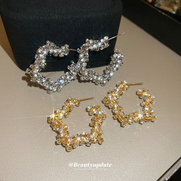 Crystal Star Hoop Stud Earrings in Gold and Silver Tones