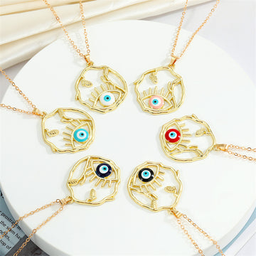 Gold Tone Open Hand Outline Evil Eye Pendant Necklaces in Six Colors