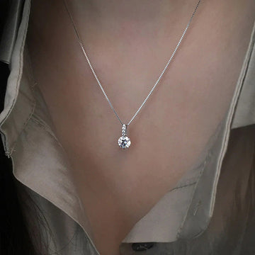 Prong-Set Round Clear Solitaire Necklace In Gold And Silver Tones