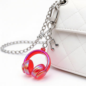 Transparent Red Headphone and Music Note Clip Keychain Eight-Color Collection