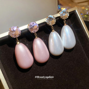 Crystal Stud Teardrop Pearl Style Earrings in Two Colors