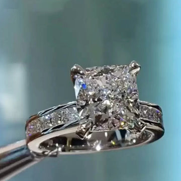 Silver Tone Princess Cut Clear Stone Halo Ring Jewelry