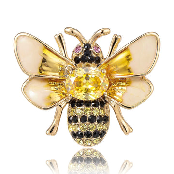 Gold Bee Brooch Enamel Wings Green Or Yellow Crystal Center
