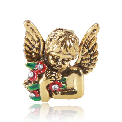 Front view of the flower holding angel brooch