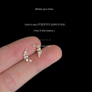 Gold Tone Clear Stone Leaf Branch Ear Climber Stud Earrings