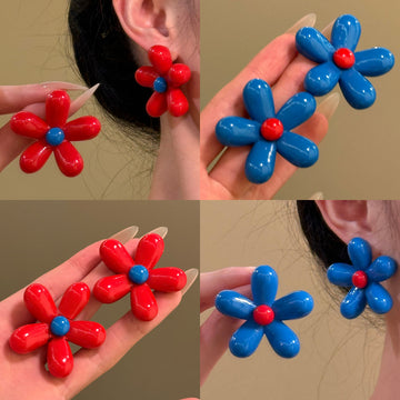 Red And Blue Resin Flower Statement Stud Earrings Statement Jewelry