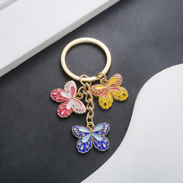 Yellow Pink and Blue Butterfly Enamel Charm Keychain