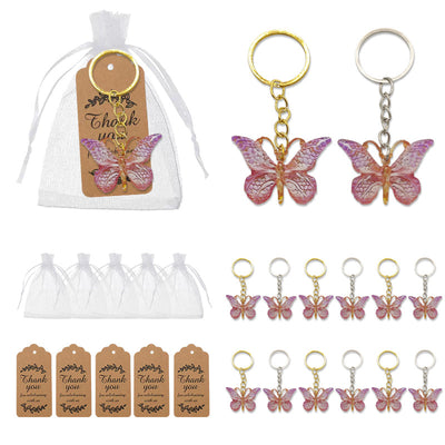 Butterfly keychains with bags tags and gold silver ring mix