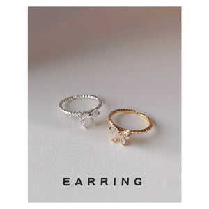 Clear Stone Bow Open Rings In Silver And Gold Tone