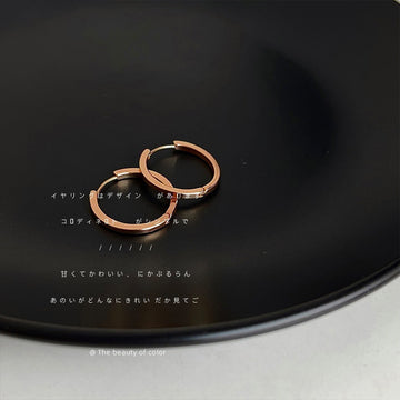Rose Gold Smooth Round Huggie Hoop Earrings Minimal Pair