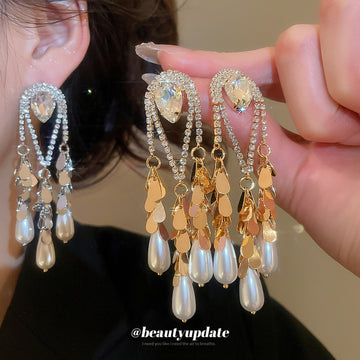 Crystal Teardrop Pearl Chandelier Earrings - 2 Styles