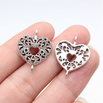 Filigree Heart and Round Connector Charms in Two Finishes