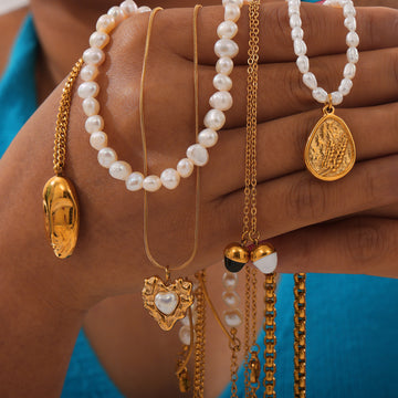 Gold Pendant Necklaces Pearl Heart Wheat Acorn Face Designs