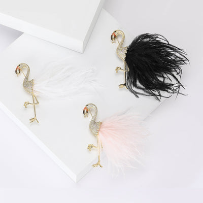 Flamingo Feather brooch shown in the available finishes