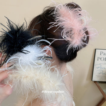 Black White Soft Feather Hair Claw Clips Plume Styles