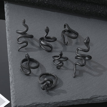 Black Tone Sculpted Snake Adjustable Rings in Eight Designs