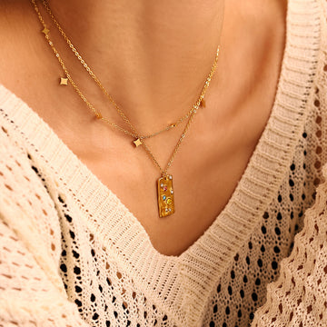 Gold Star Charm Multicolor Zircon Plate Pendant Necklaces