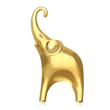 Polished Long Trunk Elephant Brooch in Gold and Silver Tones