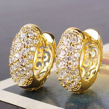 Wide Pave Hinged Hoop Earrings In Polished Gold Tone