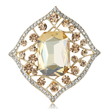 Openwork Diamond Frame Brooch With Large Rectangular Crystal
