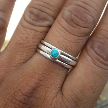Turquoise-Like Round Stone Three-Rail Ring In Three Metal Tones