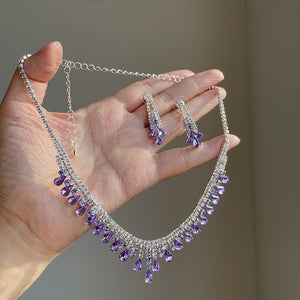 Crystal Teardrop Necklace and Earring Set with Reflective Details