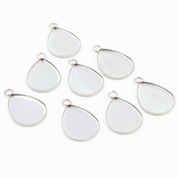 Silver Tone Teardrop Cabochon Pendant Trays in Two Sizes