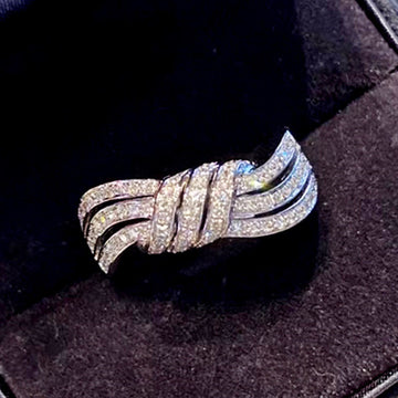 Silver Tone Twisted Multi-Row Clear CZ Band Ring Sizes 6-10