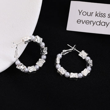 Silver Tone Irregular Clear Look Open C Hoop Earrings