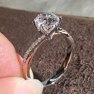 Silver-Tone Brass Heart Ring with a Clear Center and Pave Band