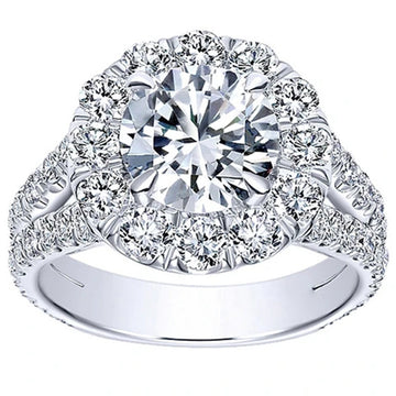 Silver Tone Round Floral Halo Ring With Clear Stones