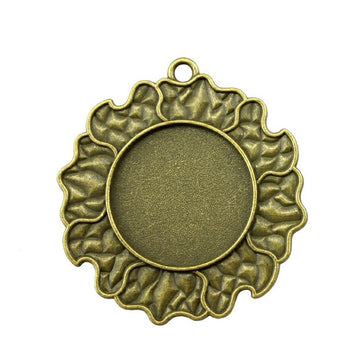 Antique Bronze Floral Round Cabochon Pendant Setting