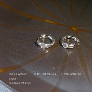 Silver Tone Huggie Hoop Earrings With Clear Zircon