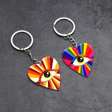 Rainbow Heart Evil Eye Acrylic Keychain 2 Color Styles