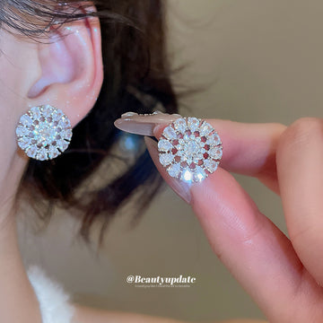 Silver Tone Round Crystal Cluster Stud Earrings Fashion Jewelry