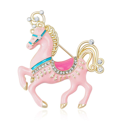 Enamel Carousel Horse Brooch shown against a white display background