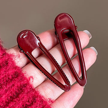 Wine Red Glossy Geometric Hollow Duckbill Hair Snap Clip