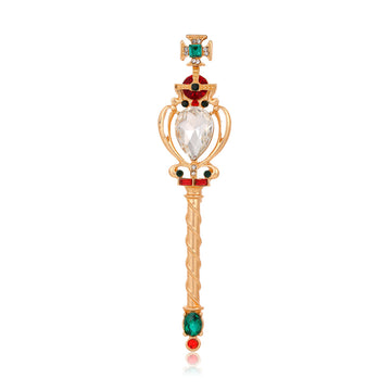 Red Gold Tone Magic Wand Crystal Metal Brooch Pin for Jackets and Lapels