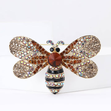Gold Tone Bee Brooch Covered with Champagne Crystal Wings