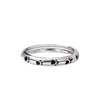 Silver Tone Black Paw Print Band Ring Polished Jewelry