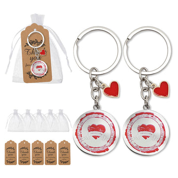 Valentines Day Round Disc Keychain Red Heart Charm