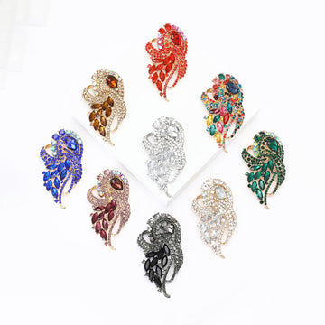 Large Curved Feather Crystal Brooch in Nine Colorways